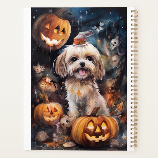 Halloween Lhasa Apso mit Pumpkins Beängstigend Planer (Rückseite)
