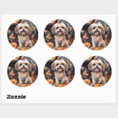 Halloween Lhasa Apso mit Pumpkins Beängstigend Runder Aufkleber (Blatt)