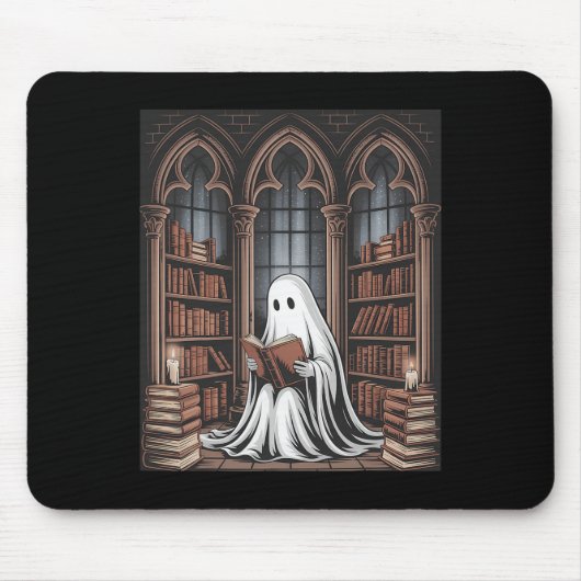 Halloween Librarian Ghost Reading Books Lovers Lib Mousepad (Vorne)