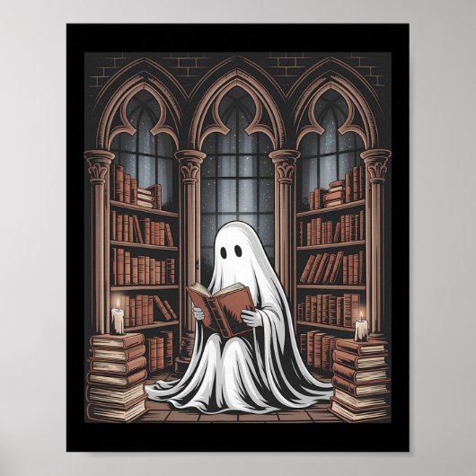 Halloween Librarian Ghost Reading Books Lovers Lib Poster (Vorne)