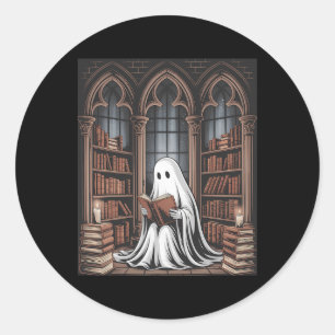 Halloween Librarian Ghost Reading Books Lovers Lib Runder Aufkleber