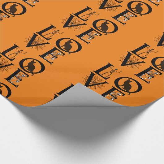 Halloween-Liebe mit Schädelspinne, Hexenkatze Geschenkpapier (Ecke)