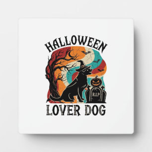 Halloween-Liebhaber-Hund-Hexenhut-Kürbis-Grabstein Fotoplatte