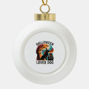 Halloween-Liebhaber-Hund-Hexenhut-Kürbis-Grabstein Keramik Kugel-Ornament