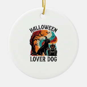 Halloween-Liebhaber-Hund-Hexenhut-Kürbis-Grabstein Keramik Ornament