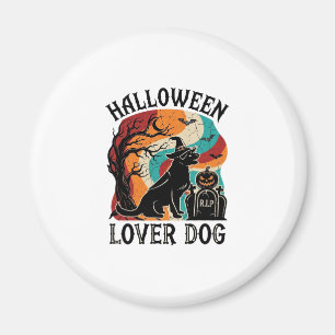 Halloween-Liebhaber-Hund-Hexenhut-Kürbis-Grabstein Magnet