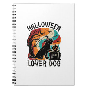 Halloween-Liebhaber-Hund-Hexenhut-Kürbis-Grabstein Notizblock
