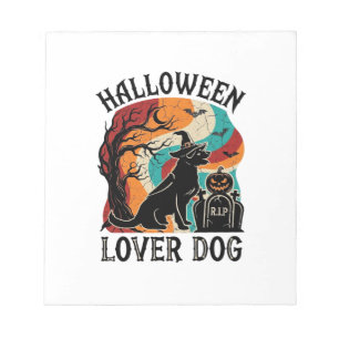 Halloween-Liebhaber-Hund-Hexenhut-Kürbis-Grabstein Notizblock