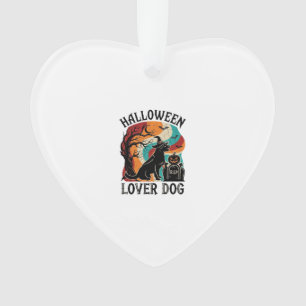 Halloween-Liebhaber-Hund-Hexenhut-Kürbis-Grabstein Ornament