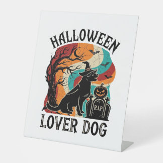 Halloween-Liebhaber-Hund-Hexenhut-Kürbis-Grabstein Sockelschild