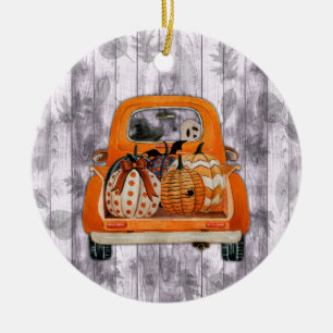 Halloween-Lieferwagen-LKW mit Kürbis Keramik Ornament