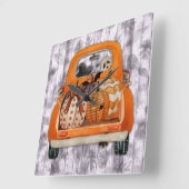 Halloween-Lieferwagen-LKW mit Kürbis Quadratische Wanduhr (Winkel)