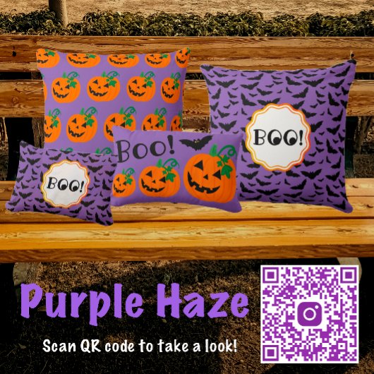 Halloween Lila Background Orange Kürbislaterne Kissen