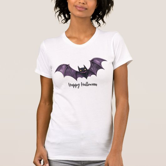 Halloween Lila Black Bats Spooky Beängstigend T-Shirt (Vorderseite)
