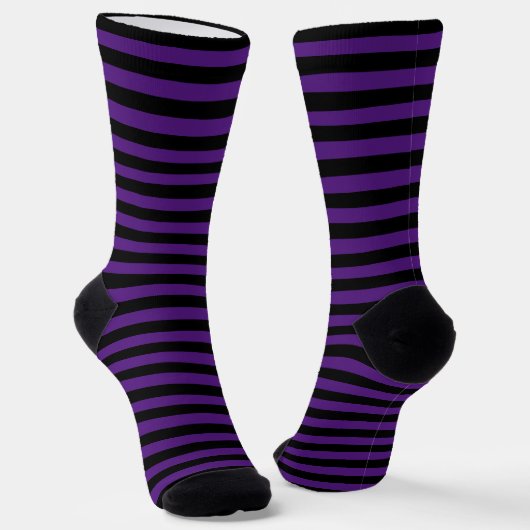 Halloween Lila Black Stripes Muster Mit Monogramm Socken (Gewinkelt)