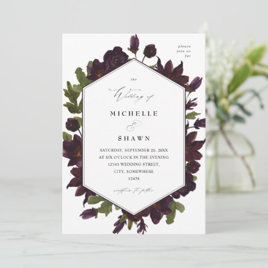 Halloween Lila Blumenhochzeit Einladung (Stehend Vorderseite)