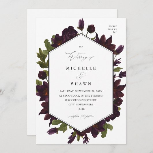 Halloween Lila Blumenhochzeit Einladung (Vorne/Hinten)