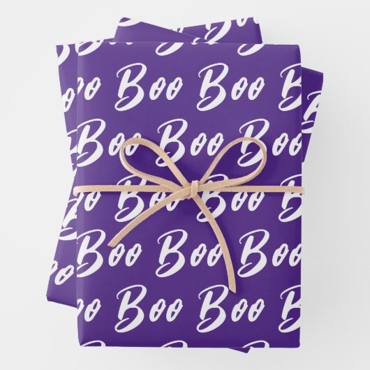 Halloween-lila Boottextmuster Geschenkpapier Set (Beispiel)