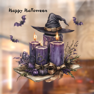 Halloween Lila Candles Bats Spooky Beängstigend Fensteraufkleber