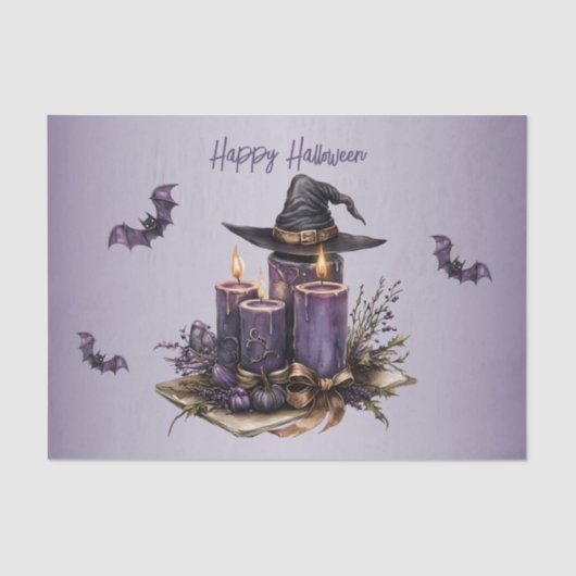 Halloween Lila Candles Bats Spooky Beängstigend Seidenpapier (Vorderseite)