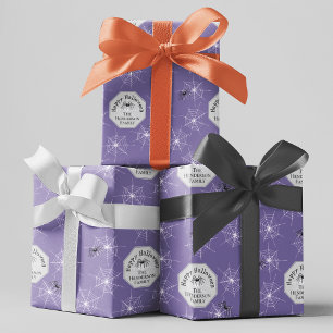 Halloween lila Creepy Spiders Custom Family Name Geschenkpapier