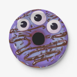 Halloween Lila Drei Mit Augen Monster Donut Pappteller