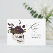 Halloween Lila Floral & Skull w Meal RSVP Card (Stehend Vorderseite)