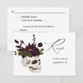 Halloween Lila Floral & Skull w Meal RSVP Card (Vorne/Hinten)