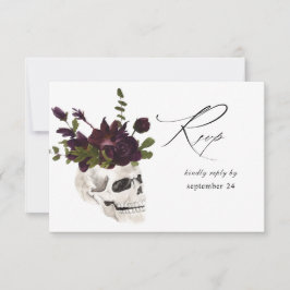 Halloween Lila Floral & Skull w Meal RSVP Card Karte