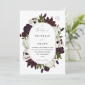 Halloween Lila Floral & Skull Wedding White Einladung (Stehend Vorderseite)