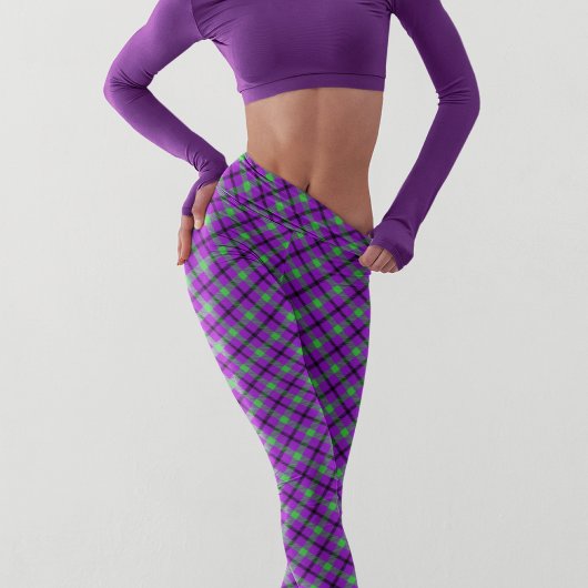 Halloween Lila Green Tartan Modern Pattern Leggings