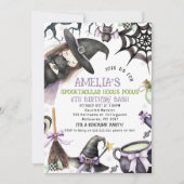 Halloween Lila Grüne Kleine Hexe Geburtstag Einladung (Vorderseite)