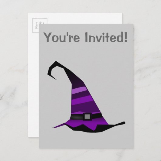 Halloween-Lila-Hexenhut Einladungspostkarte (Vorne/Hinten)