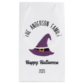 Halloween Lila Hexenhut Personalisierter Name Kleine Geschenktüte (Rückseite)