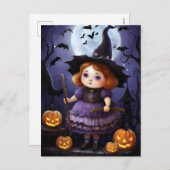 Halloween-Lila-HexenmädchenIllustration Feiertagspostkarte (Vorne/Hinten)
