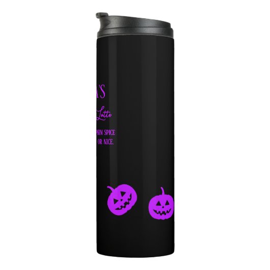 Halloween Lila Kürbisgewürz Süß oder Nizza Thermosbecher (Nach rechts gedreht)