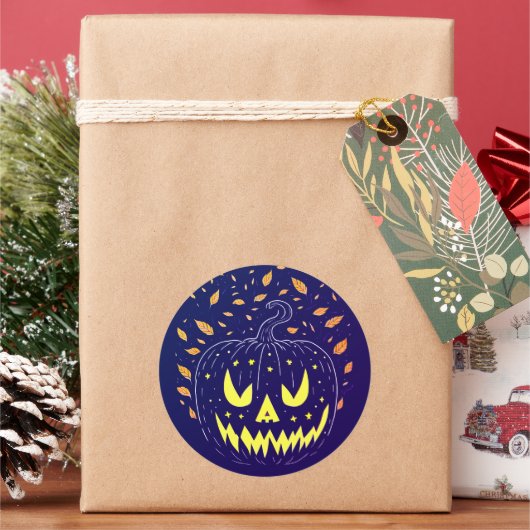 Halloween Lila Kürbislaterne Spooky Pumpkin Runder Aufkleber (Feiertag)