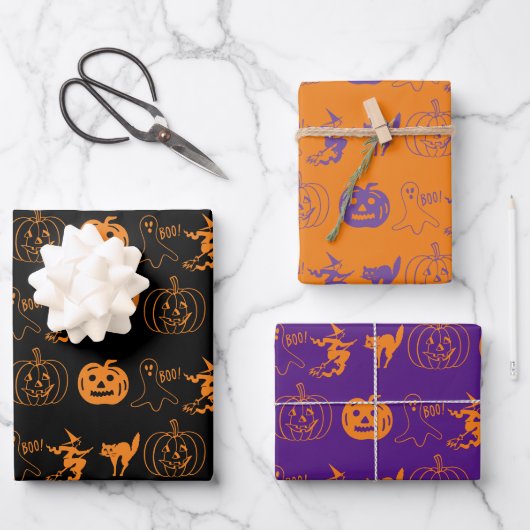 Halloween lila Orangenform Geschenkpapier Set (Vorderseite)