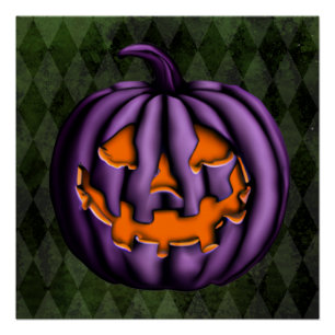 Halloween Lila Pumpkin Green Grunge Poster