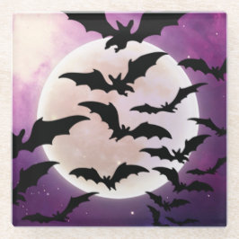 HALLOWEEN LILA SKY VOLL MOON BLACK BATS GLASUNTERSETZER