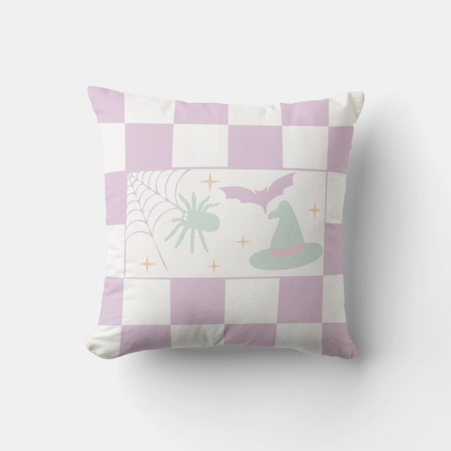 Halloween Lila Spooky Season Checkerboard Kissen (Vorderseite)