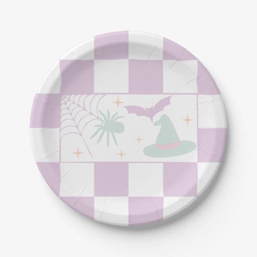 Halloween Lila Spooky Season Checkerboard Pappteller (Vorderseite)