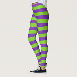 Halloween Lila und grüne horizontale Streifen Hexe Leggings