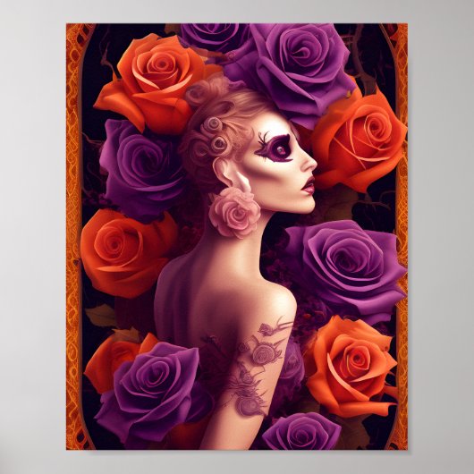 Halloween Lila und Orange Rose Schönheit Poster (Vorne)