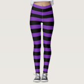 Halloween Lila und schwarze horizontale Streifen H Leggings (Vorderseite)