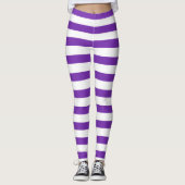 Halloween Lila und weiße horizontale Streifen Hexe Leggings (Vorderseite)