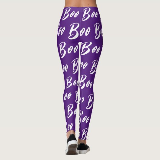 Halloween-Lila-White-Boottextmuster Leggings (Rückseite)