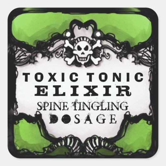 Halloween Lime Green & Black Square Drink Label Quadratischer Aufkleber (Vorderseite)