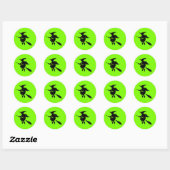 Halloween, Lime Green und Black Flying Hexe Runder Aufkleber (Blatt)