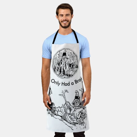 Halloween Line Art Scarecrow No Brain Full Print Schürze (Getragen)